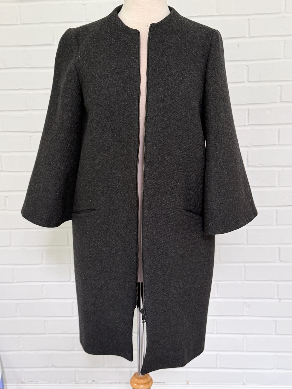 Zara Minimalist Charcoal Gray Coat with Flared Sleeves